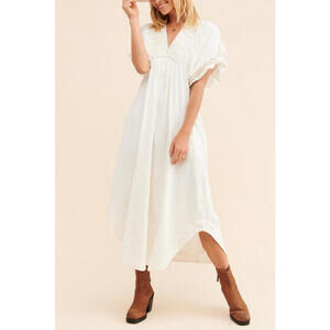 Free People - Bohemian Maxi Button-Up Dress with Embroidery, size XS